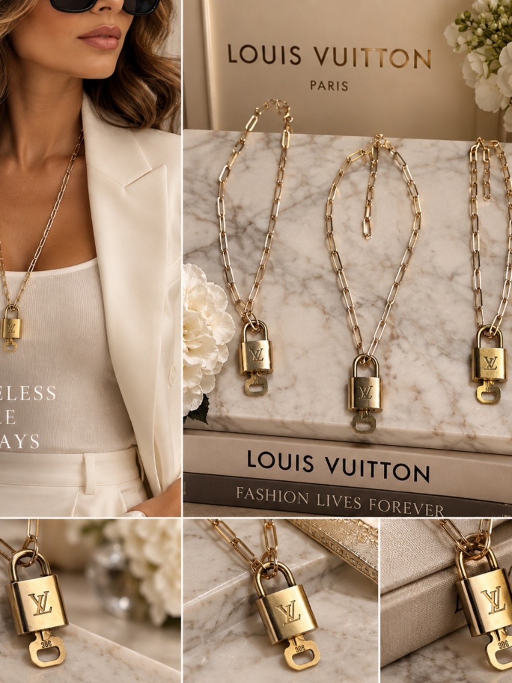 Louis Vuitton Authentic Lock and Key Upcycled to a Necklace with Chain